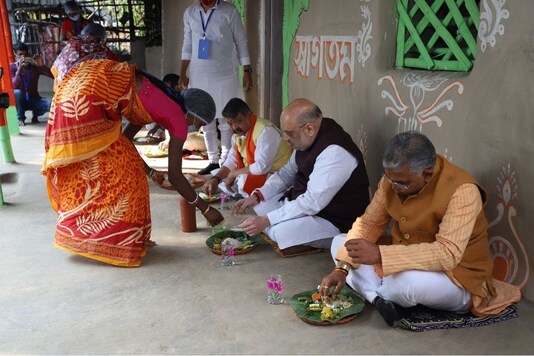 File pic of Amit Shah, Dilip Ghosh and Kailash Vijayvargiya. (Twitter/@AmitShah)