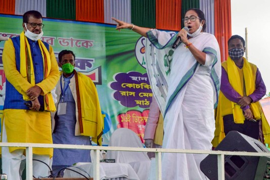 West Bengal Chief Minister Mamata Banerjee addresses during a rally at Rashmela Ground in Cooch Behar district on December 16, 2020. (PTI Photo)