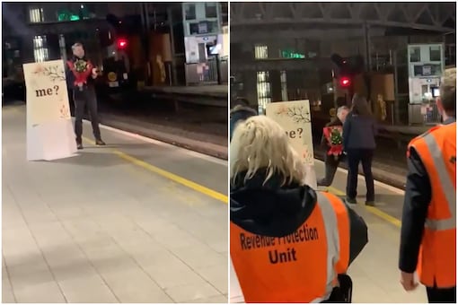 A man proposed to his train driver girlfriend at the railway station in Dublin | Image credit: Twitter