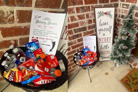 Residents in Virginia neighbourhood put up 'thank you' boards for delivery driver.
(Credit: Facebook/ Steven James)
