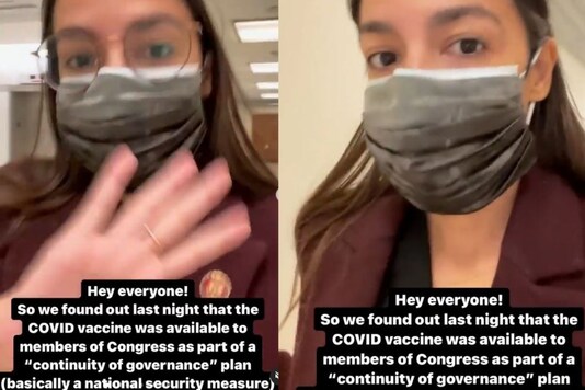 Video grab of AOC on her way to receive vaccine.
(Credit: Instagram/@aoc)