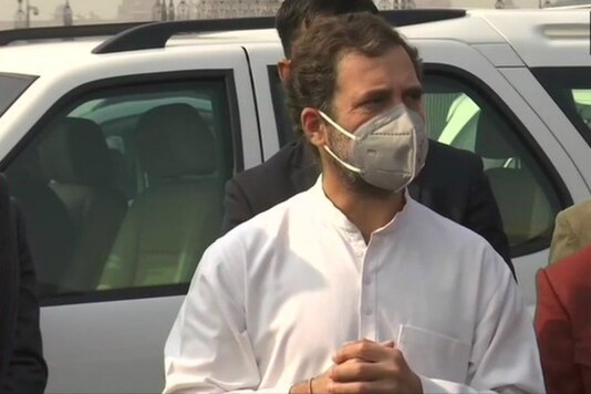 Congress leader Rahul Gandhi during a protest against farm laws.