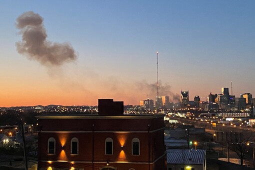 Smoke billows from the site of an explosion in the area of Second and Commerce in Nashville, Tennessee, U.S. December 25, 2020. in this picture obtained from social media. Tom Ward via REUTERS 
