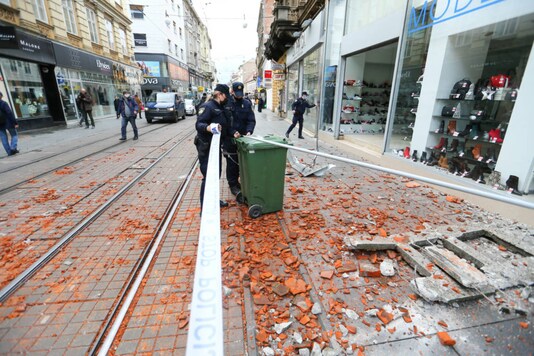Police officers secure the area after an earthquake, in Zagreb, Croatia on December 29, 2020. (REUTERS/Antonio Bronic)
