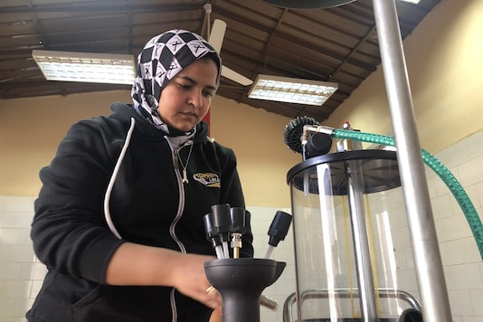 Lekaa El Kholy, Egypt’s first female mechanic, checks auto engine oil changer at her new maintenance center in Luxor city.
Credit: Thomson Reuters Foundation/Menna A. Farouk Lekaa El Kholy, Egypt’s first female mechanic, checks auto engine oil changer at her new maintenance center in Luxor city.
Credit: Thomson Reuters Foundation/Menna A. Farouk