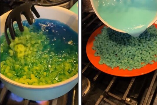 Pasta in blue energy drink