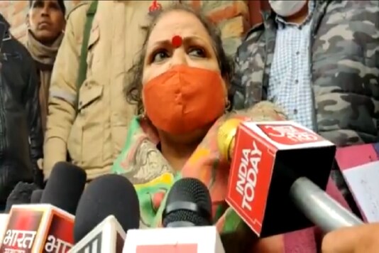 NCW member Chandramukhi Devi at the Badaun gangrape victim's home. 