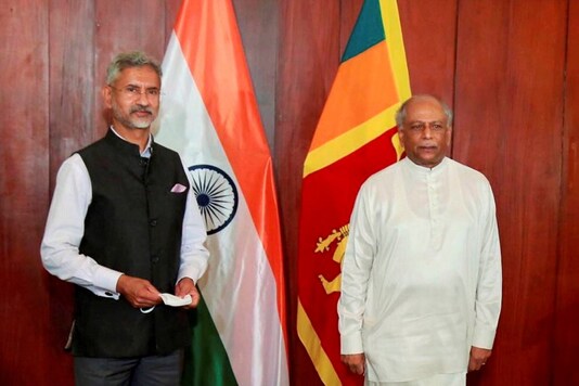 External Affairs Minister S Jaishankar and Sri Lankan Foreign Minister Dinesh Gunawardena stand for a photograph after a meeting in Colombo. (Image: Twitter/ @DrSJaishankar)