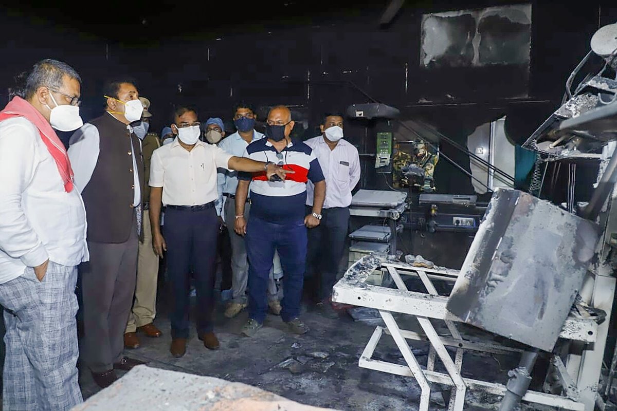 Bhandara: Maharashtra Home Minister Anil Deshmukh visits the Bhandara General Hospital, where a fire broke out, in Bhandara district, Saturday, Jan. 9, 2021. Ten infants died after a fire broke out in the special newborn care unit of hospital in the wee hours of Saturday. (PTI Photo) (