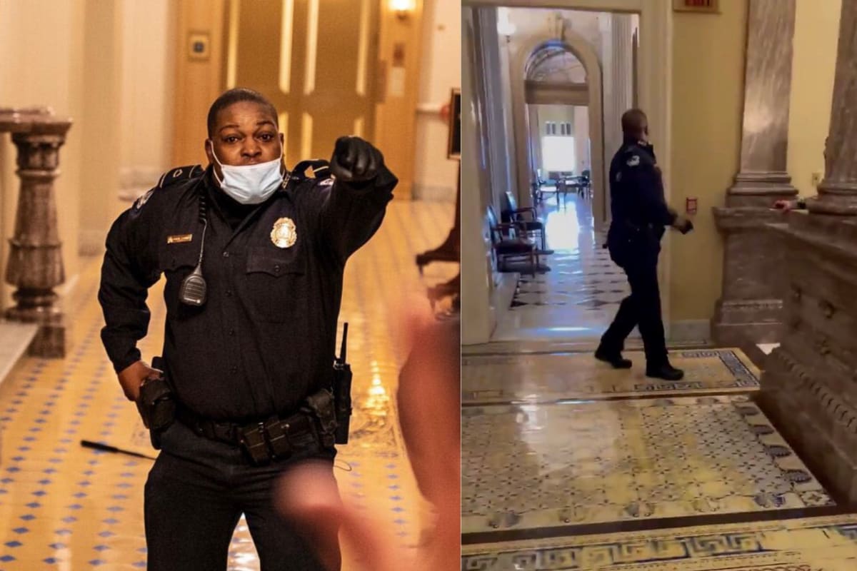 Capitol Cop Hailed Hero for Steering Angry Rioters Away From Senate Chamber