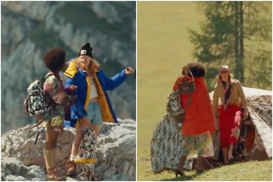 Gucci and The North Face ad features models in heels trekking mountains | Image credit: Twitter