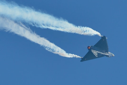 A Tejas aircraft files over Ghaziabad. (PTI File Photo) A Tejas aircraft files over Ghaziabad. (PTI File Photo)