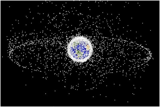 Space debris in Earth's geosynchronous Earth orbit (GEO) and the cloud of objects in low Earth orbit (LEO). | Image for representation 