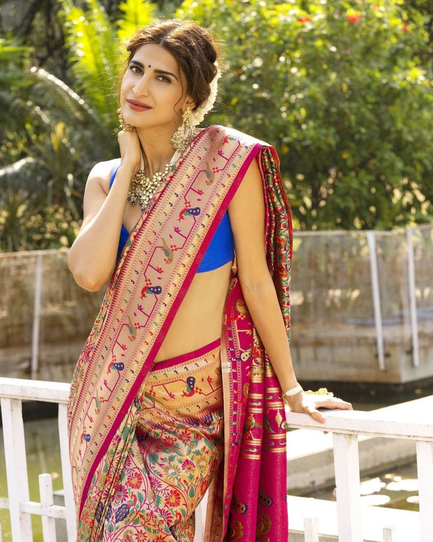  Not just in western dress, Aahana aces her traditional look too. Seen here in a saree. (Image: Instagram)