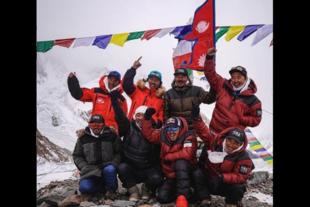 A team of climbers from Nepal on Saturday become the first mountaineers to successfully complete a winter attempt on the summit of K2, the world's second tallest peak. (Credit: nimsdai/Instagram)