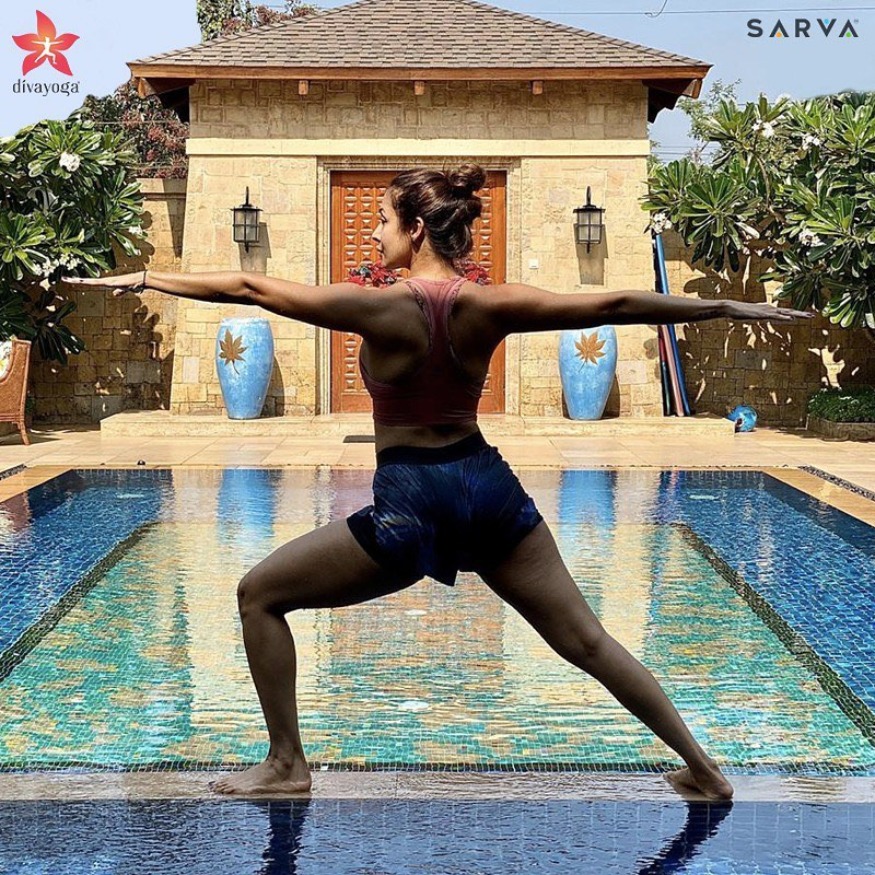  Malaika strikes the warrior pose, also known as the virabhadrasana. (Image: Instagram)