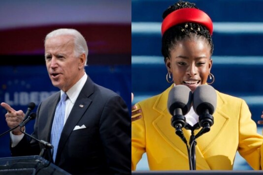 US President Joe Biden (left) and 22-year-old young poet Amanda Gorman (right).