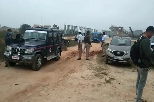 File photo of police personnel inspecting the site of the dynamite blast in Shivamogga, Karnataka. 