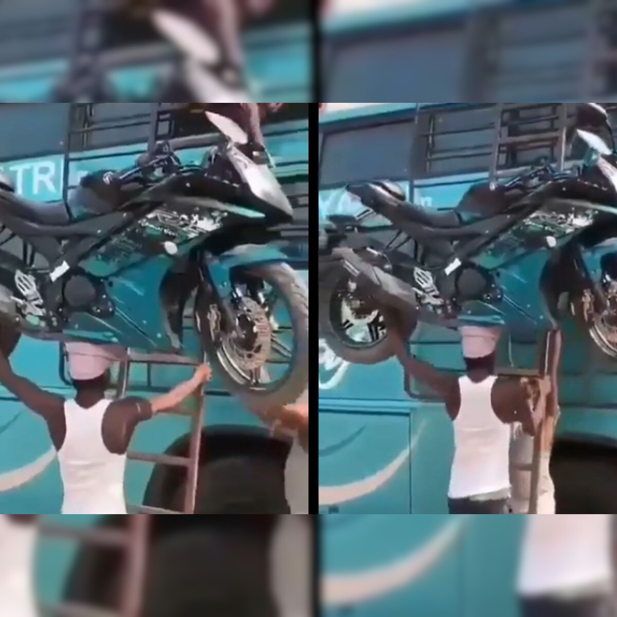 Real-life Bahubali? Viral Video of Man Climbing Ladder with Motorcycle on Head Has Amused Internet Real-life Bahubali? Viral Video of Man Climbing Ladder with Motorcycle on Head Has Amused Internet