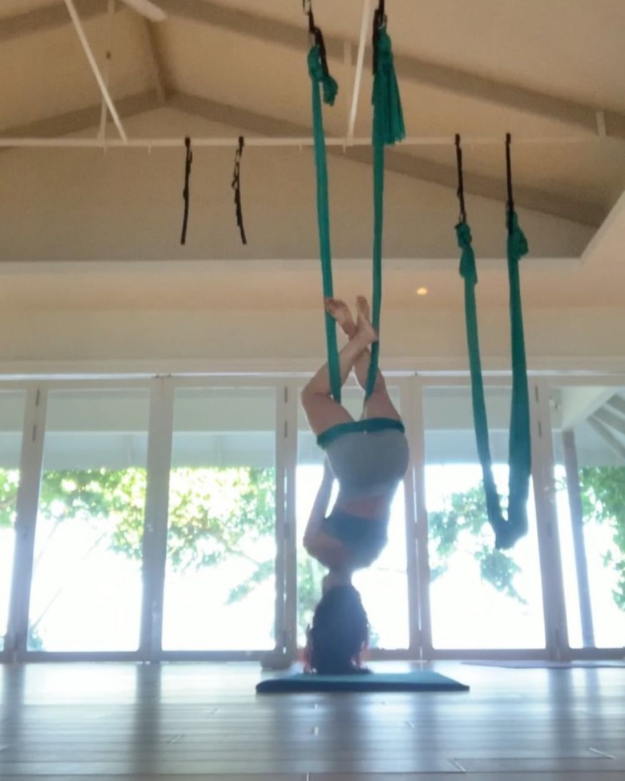 Elle is seen performing aerial yoga. (Image: Instagram) Elle is seen performing aerial yoga. (Image: Instagram)