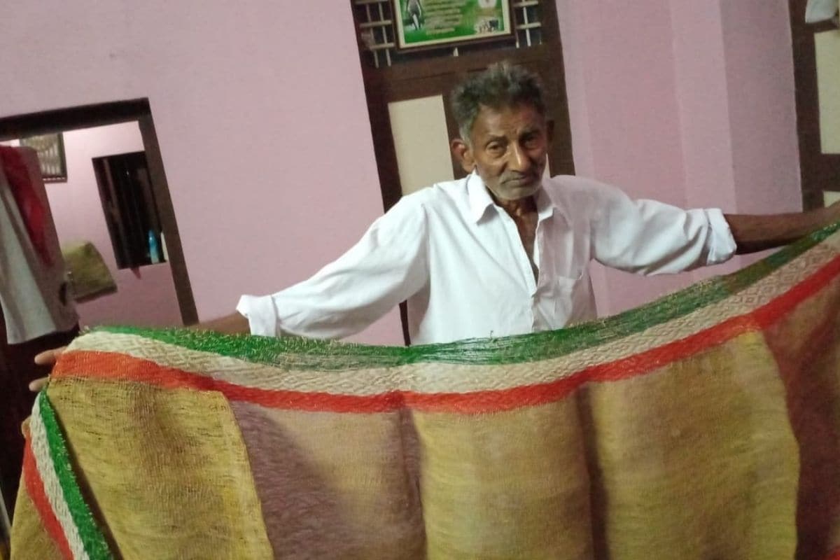 Andhra Man in His 80s Weaves Blouse, Handbag and Sarees With Paddy Straw