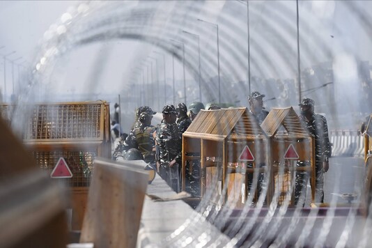 New Delhi: Heavy security deployment at Ghazipur border during farmer's protest against the new farm laws. (PTI Photo)