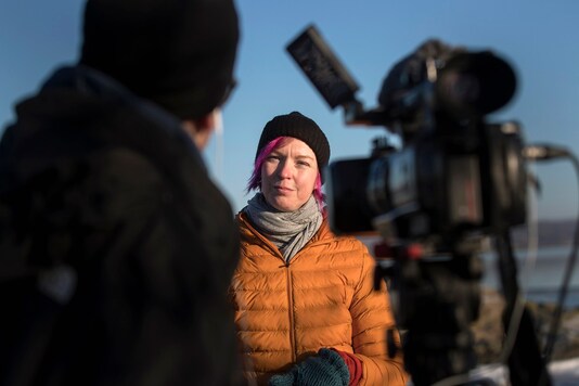 Lisa Enroth on the island of Hamneskar, western Sweden on Saturday, Jan. 30, 2021. (AP Photo/Thomas Johansson)