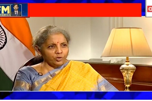 Finance Minister Nirmala Sitharaman during her interview with Network18 Editor-in-Chief Rahul Joshi