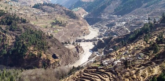 Damaged dam of the Rishi Ganga Power Project, after a glacier broke off in Joshimath in Uttarakhand’s Chamoli district causing a massive flood in the Dhauli Ganga river, Sunday, Feb. 7, 2021. More than 150 labourers working at the Rishi Ganga power project may have been directly affected.
