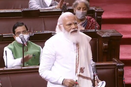PM Narendra Modi speaking in Rajya Sabha