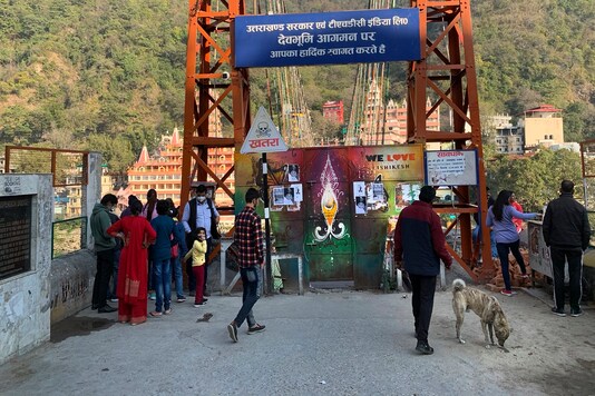 Lakshman Jhula, a suspension bridge across the River Ganges is seen after it is closed as a precautionary measure in Rishikesh. (AP Photo)