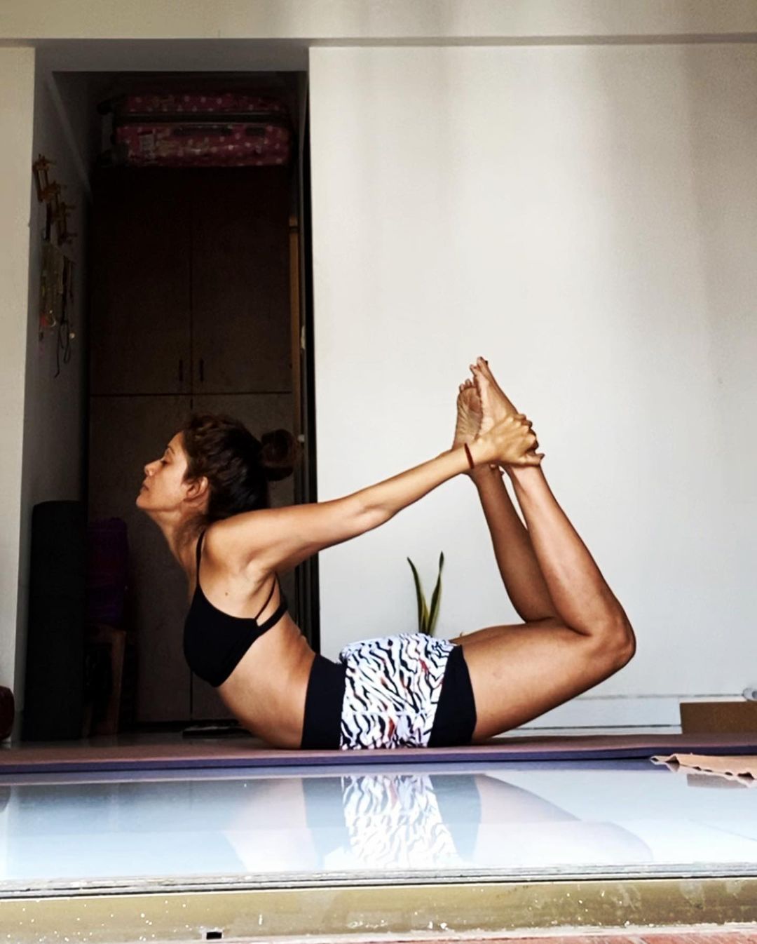  She is seen doing the dhanurasana pose. (Image: Instagram)