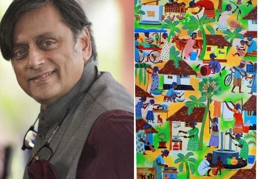Tharoor tweeted Anujath Sindhu's painting that depicted the unpaid hard work of women at home. (Credit: Shashi Tharoor/Twitter)