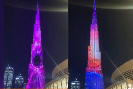 Video grab of Burj Khalifa lighting up for Mars Mission of UAE.
(Credit: YouTube)