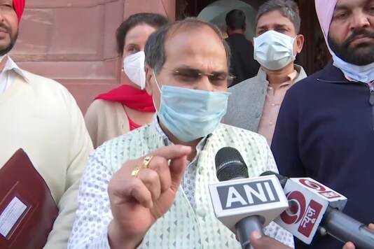 Congress leader Adhir Ranjan Chowdhury outside Parliament on Wednesday. 