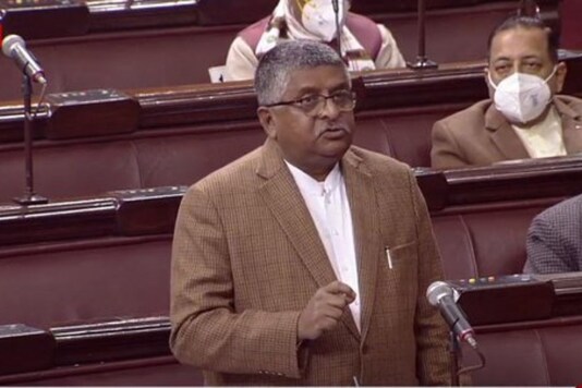 Union Minister Ravi Shankar Prasad in Rajya Sabha. 