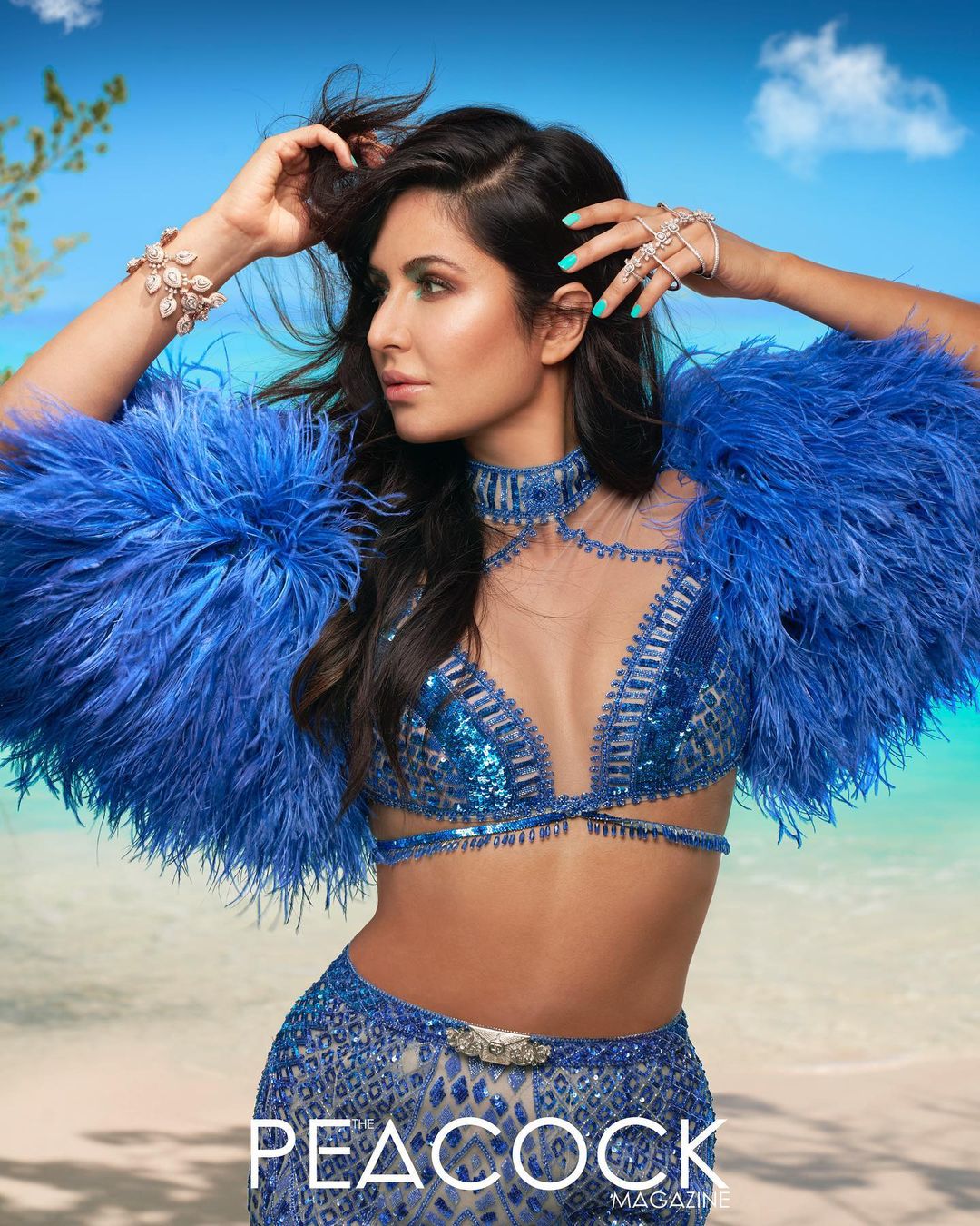  She looks like a glamorous diva in a blue lehenga with fur details. (Image: Instagram)