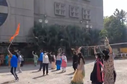 Teachers and staff staged dance performance to the rhythm of dhol and lezim...following all norms of social distancing. (Credit: 
Dr Vidya Yeravdekar/ Twitter)