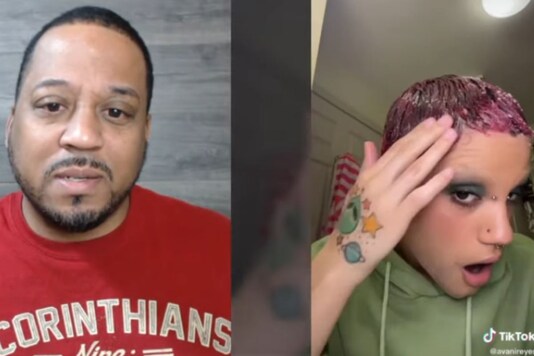 Woman applies Gorilla Glue on hair. 
(Credit: YouTube)