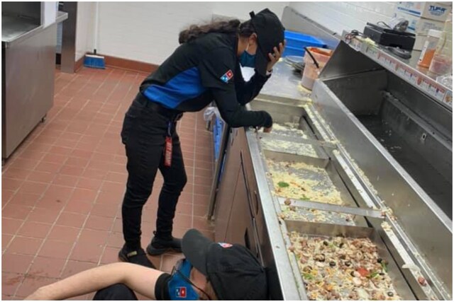 Pic of exhausted Domino's employees who worked through Texas storm goes viral | Image credit: Twitter