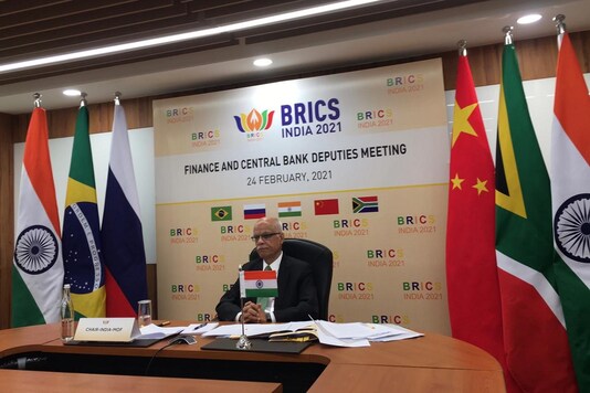 BRICS Financial Cooperation under India Chairship co-chaired by Economic Affairs Secretary Tarun Bajaj (in photo) and RBI Deputy Governor Michael Patra. (Image: Finance Ministry Twitter)