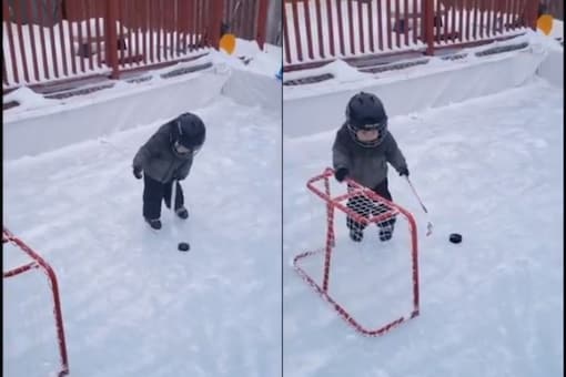 Video grab of boy playing ice hockey.
(Credit: Twitter)