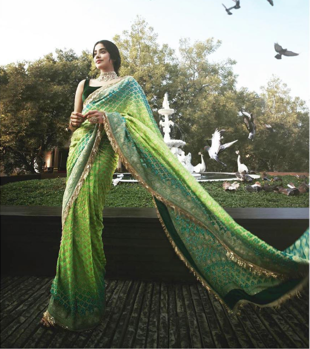 Janhvi Kapoor looks ethereal in the green saree.