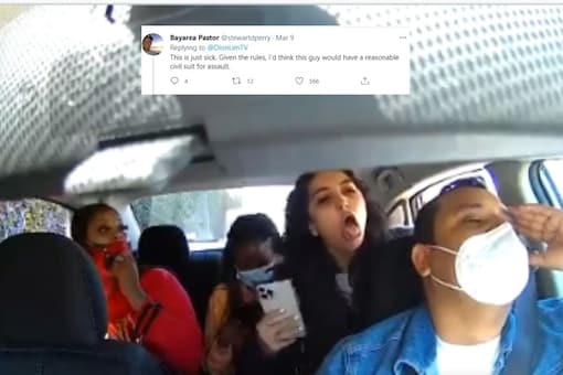 Video grab of Uber driver being assaulted by anti-maskers in US.
(Credit: Twitter)
