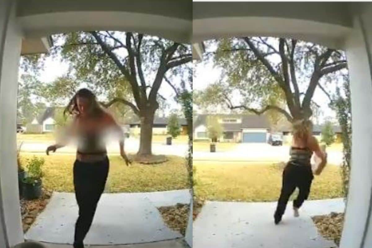 Security Camera Shows Woman Stealing Package In Middle Of The Day While Having A Wardrobe