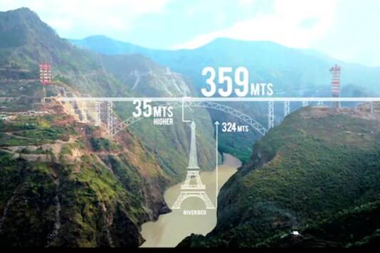 The 1.3-km-long bridge on the Katra-Banihal railway line at village Kauri in Reasi district is being constructed at a cost of Rs 1,250 crore. (Photo: AFCONS' YouTube account)