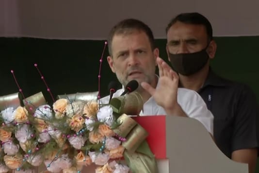 Rahul Gandhi addresses the public during his two-day visit in Assam. (ANI)