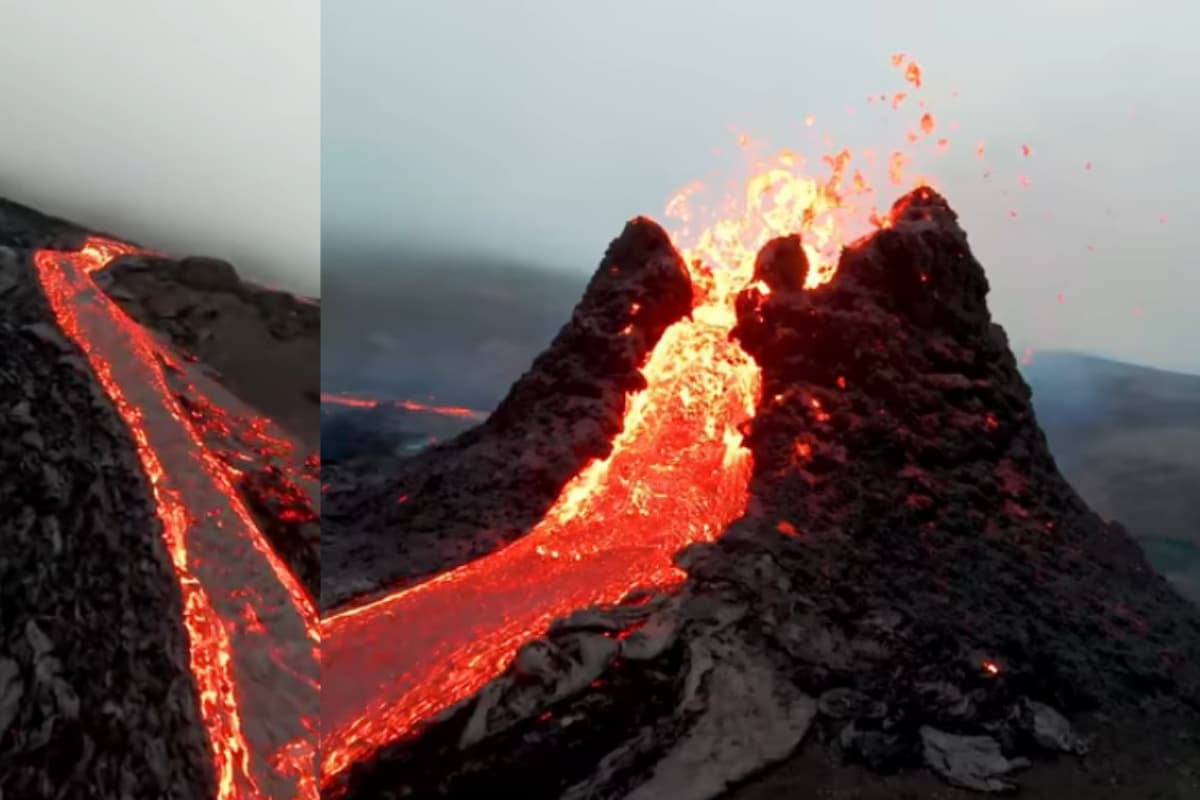 Drone Flies In The Mouth Of Erupting Volcano In Iceland Stunning Video