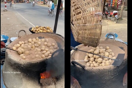 Video grab of street side potato recipe from Uttar Pradesh.
(Credit: Facebook/ @Foodie_incarnate)