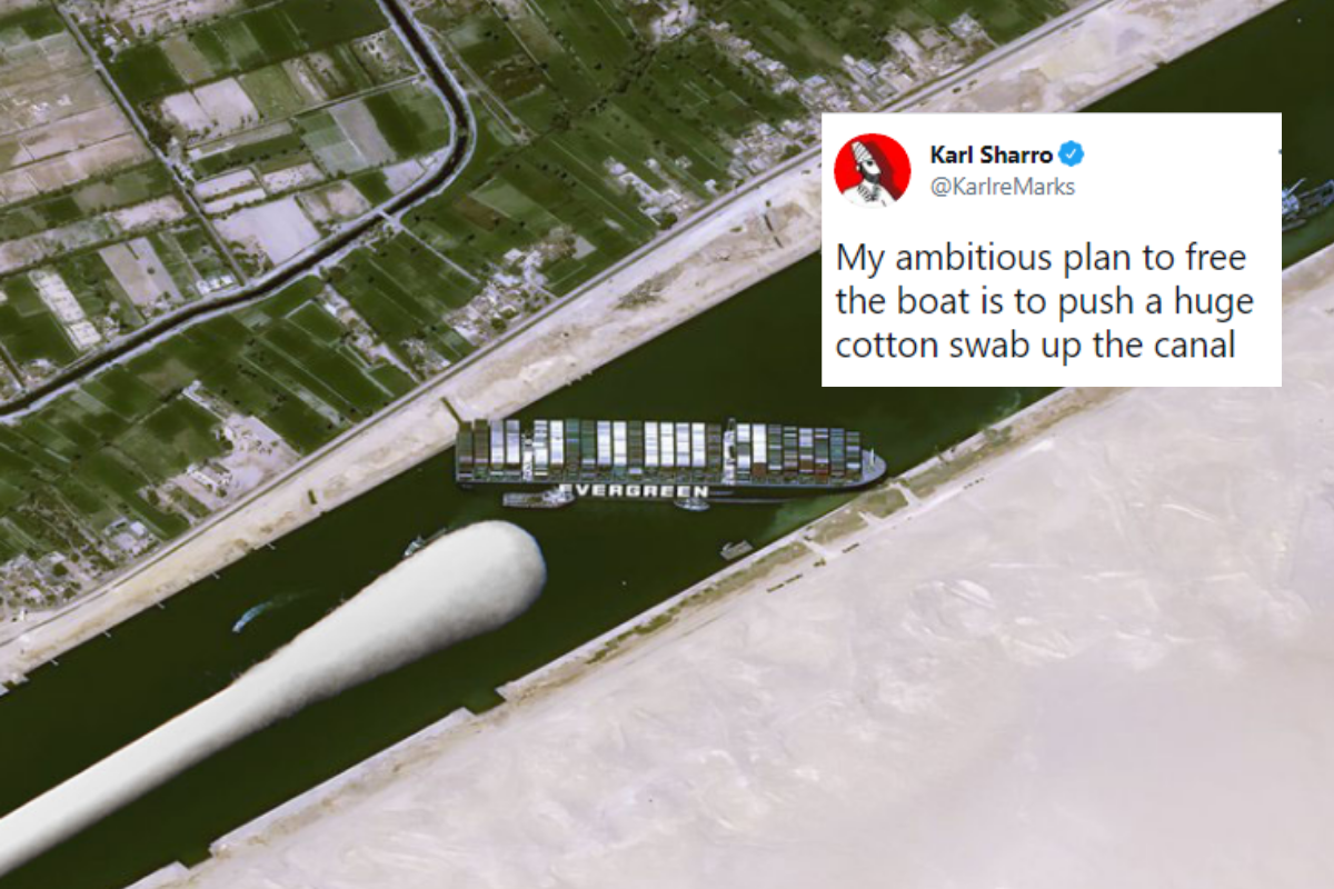 Suez Canal 'Experts' Offer Incredible 'Solutions' to Clear Traffic Jam Caused by Container Ship